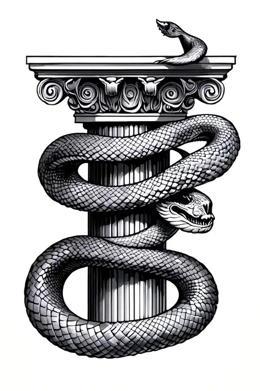 Greek Column And Snake Wrapped