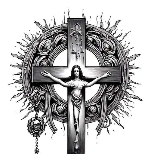 Rosary Virgin Mary Inri Cross Intertwined