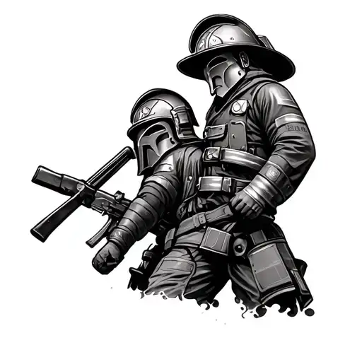 Firefighter And Spartan Warrior