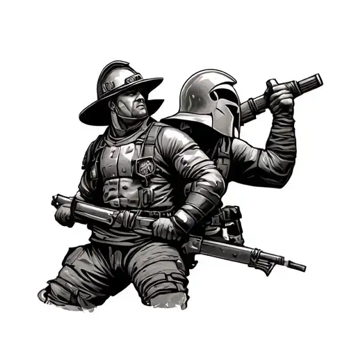Firefighter And Spartan Warrior
