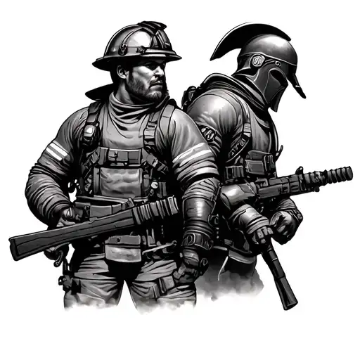 Firefighter And Spartan Warrior