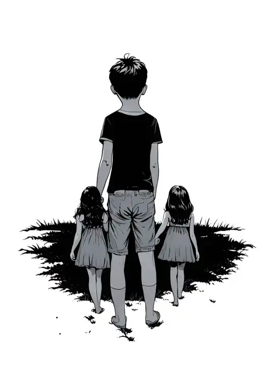A Young Boy Watching His Mother And Two Sisters Walk Away Forever