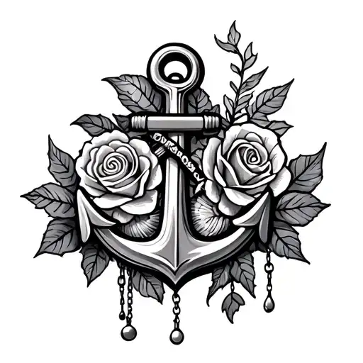 Fouled Anchor With Shells And Roses And A Sillohette Of A Climbe Hanging Off