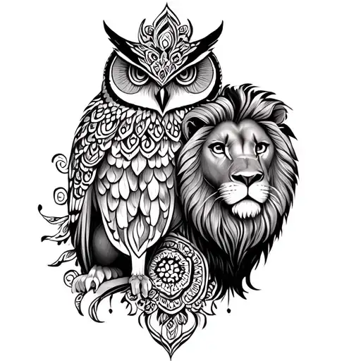 Mandala Owl And Mandala Lion