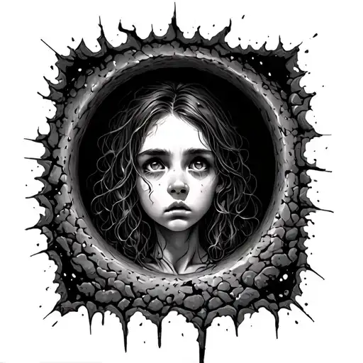 A Sad Girl Inside An Oubliette Being Sucked Into A Black Hole