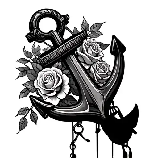 Fouled Anchor With Shells And Roses And A Sillohette Of A Climber Hanging Off
