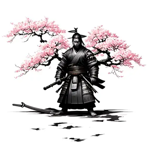 Samurai With Sakura Tree