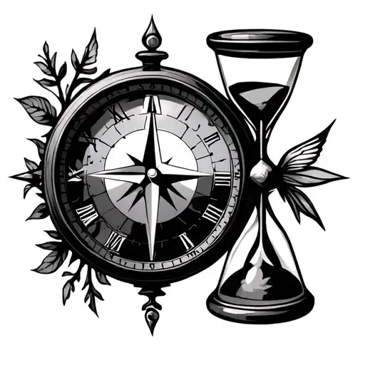 Compass And Hour Glass And Clock And Wildlife