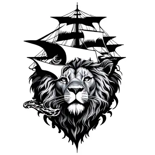 Ocean With Ship Navigation Along With Lion Head