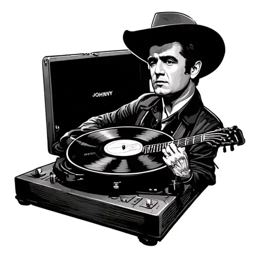 Johnny Cash Record On Record Player Man In Black
