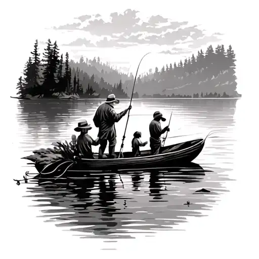A Family Fishing In A Lake