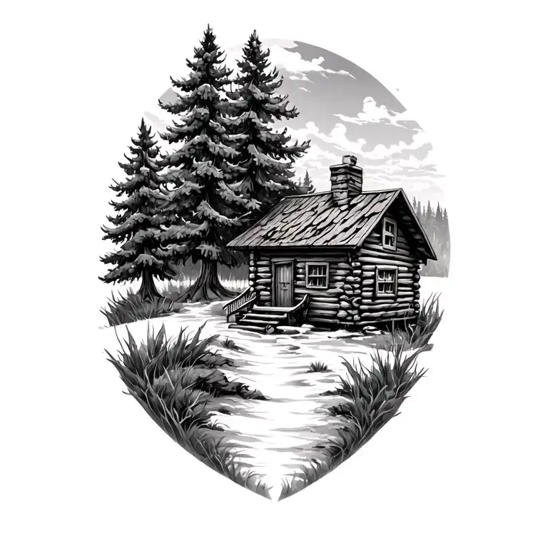 Cabin And Trees