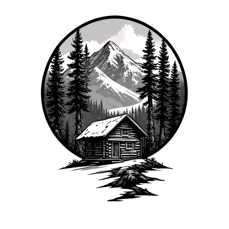 Cabin Trees Mountain Landscape