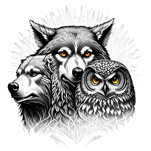 Fenris Wolf A Bear And An Owl