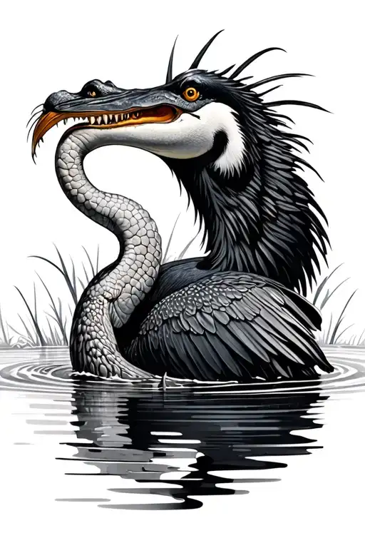 Full Body Crane With Alligator Head Coming Out Of Water Realism