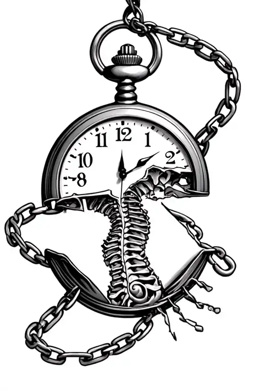 The Words Timeless Going Down The Spine With A Chain Broken Pocket Watch