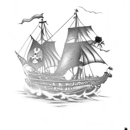 Pirate Ship With A Rose Flag