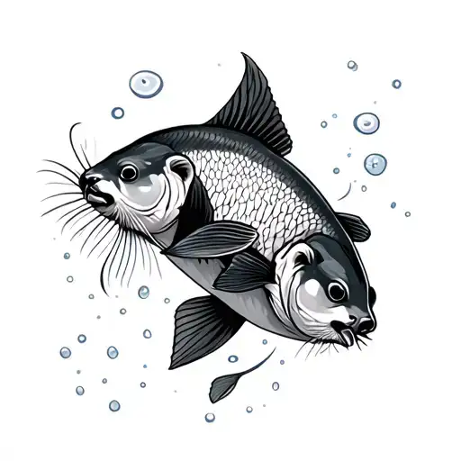 Fish And Otter Swimming