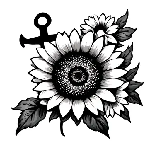 Simple Anchor With Sunflower And Daisy No Stems