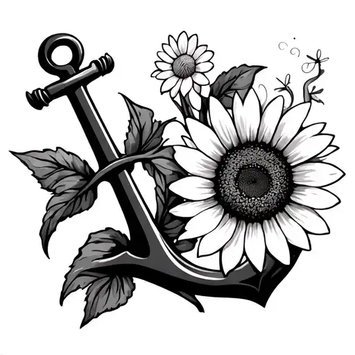 Simple Anchor With Small Sunflower And Small Daisy No Stems