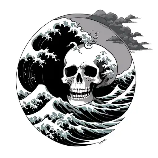 Great Wave Of Kanagawa Skull Death Before Decaf