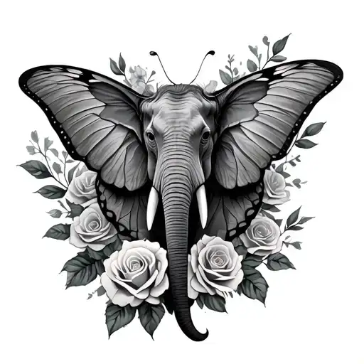 Butterfly And Roses And Elephant