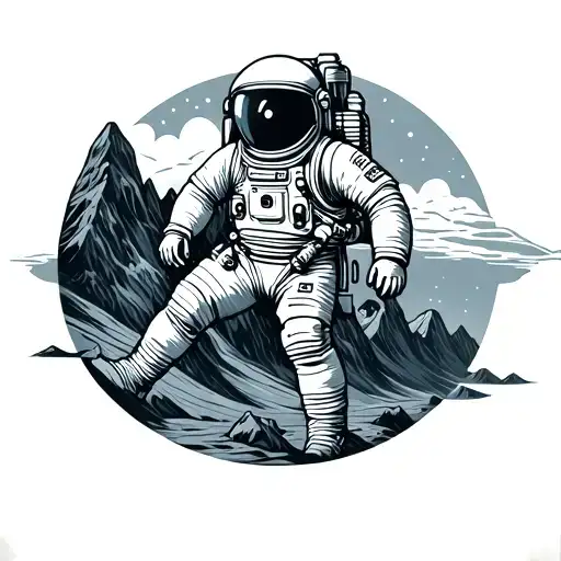 Astronaut Floating In Space Surrounded By Mountains