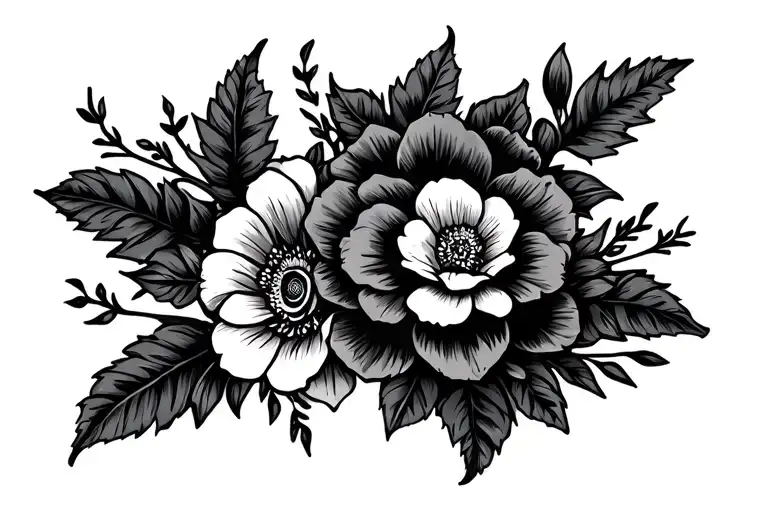 Witchy Floral Old School Thigh Tattoo Design Inspired