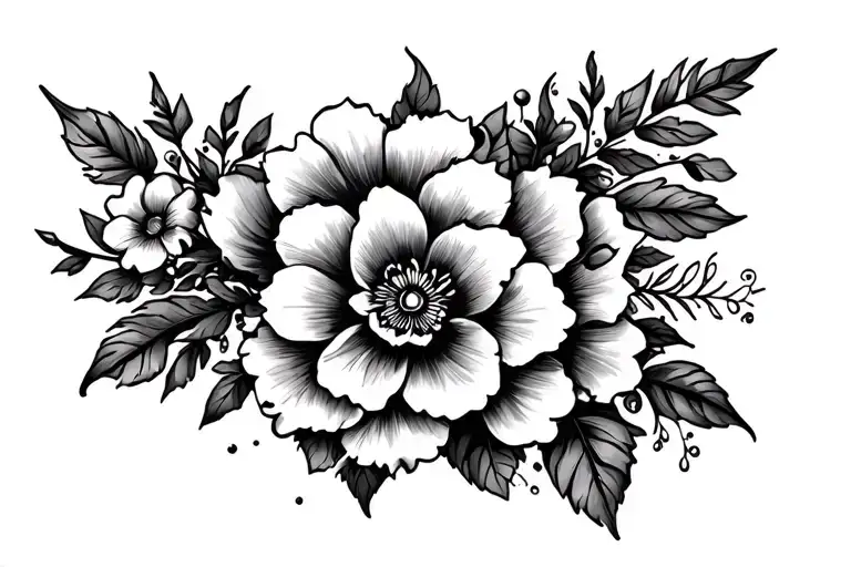 Witchy Floral Old School Thigh Tattoo Design Inspired
