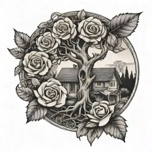 Rich Tree Of Life With Small House Rose