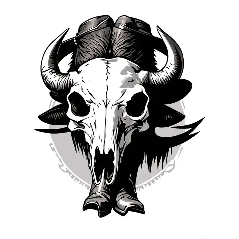 Buffalo Skull With Cowboy Boots