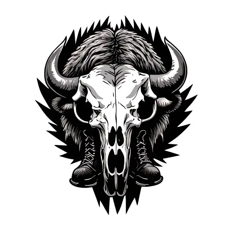Buffalo Skull With Cowboy Boots