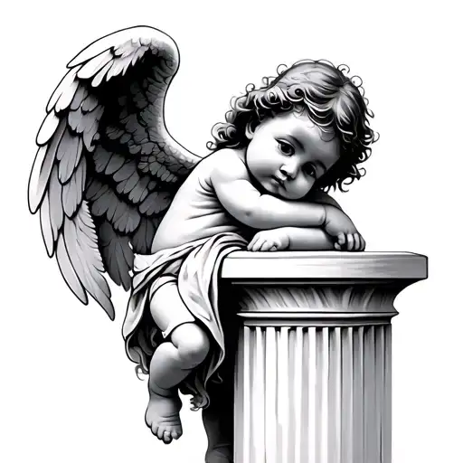 Baby Angel Leaning On Pillar