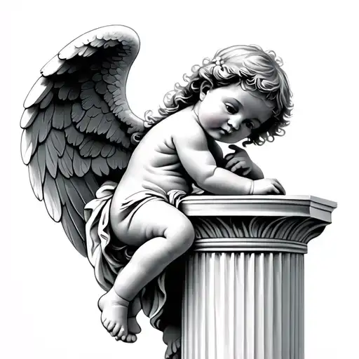 Baby Angel Leaning On Pillar
