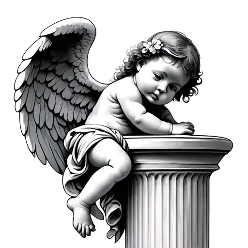 Baby Angel Leaning On Pillar