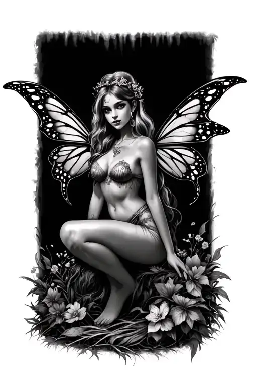 Sexy Pin Up Woodland Fairy On Knees