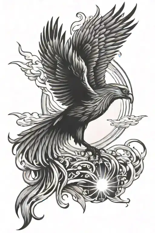 Sun Rising Phoenix Bird Flying In The Sky