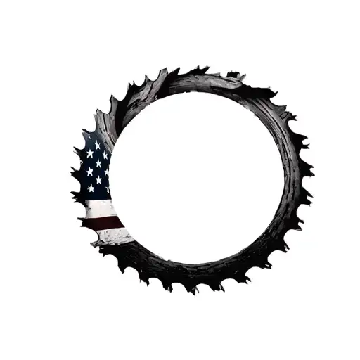 Saw Blade Circle With Log Inside With American Flag Intertwined