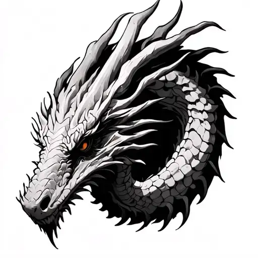 Bone Dragon In Black And White Dark Fantasy Style