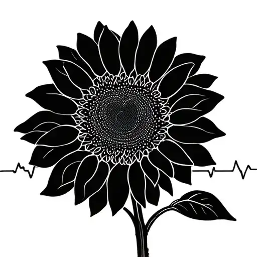 Sunflower With Heartbeat Line And A Heart Symbolizing Love