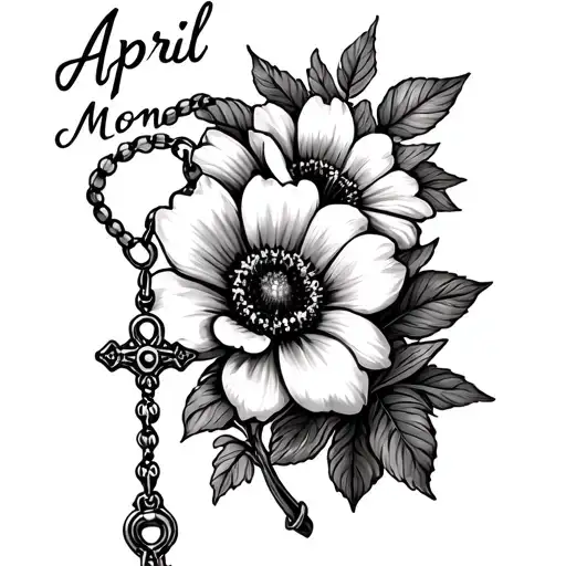 April Birth Month Flowers With A Rosary And Mom Written Somewhere