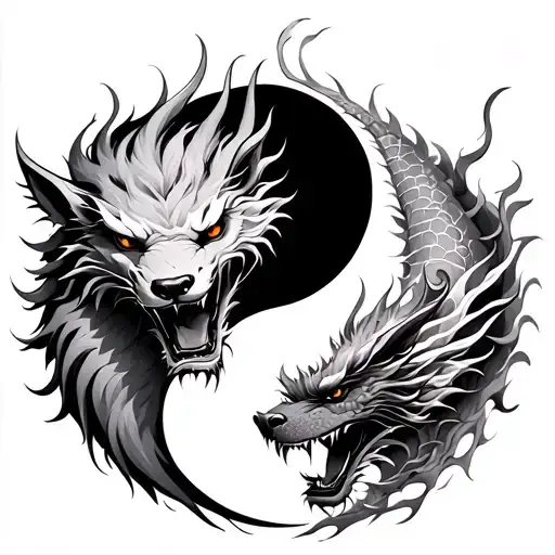 Fenrir And A Chinese Dragon Yin Yang