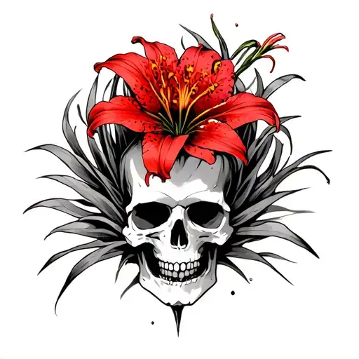 Red Spider Lily Coming Out Of Skull Surrounded