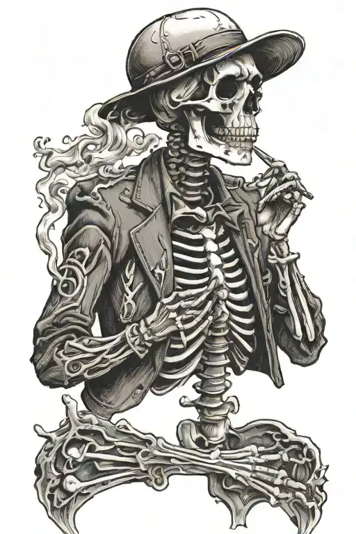 Skeleton Smoking Cigarette