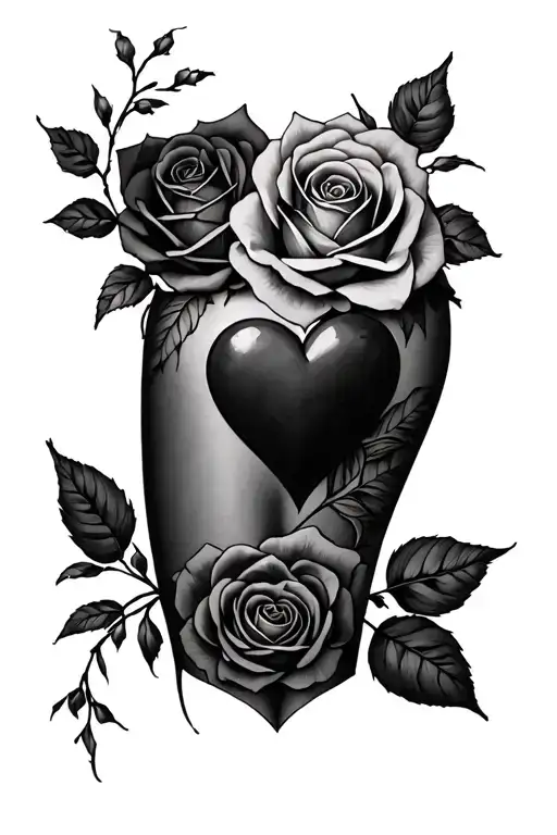Hip And Leg Tattoo With Roses And A Heart