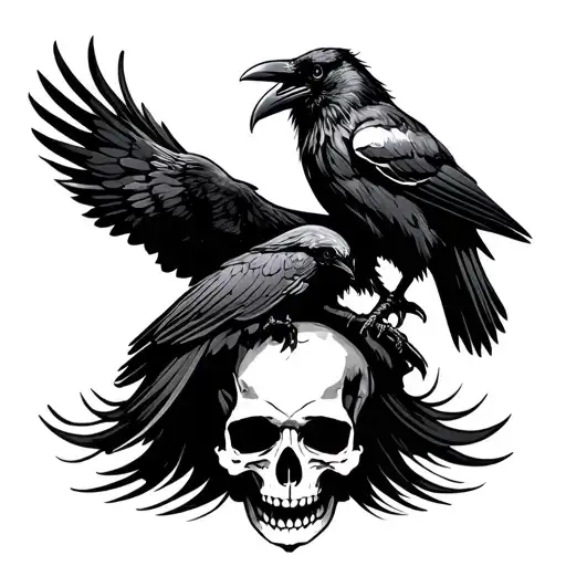 Viking Skull And Raven Perched On A Skull