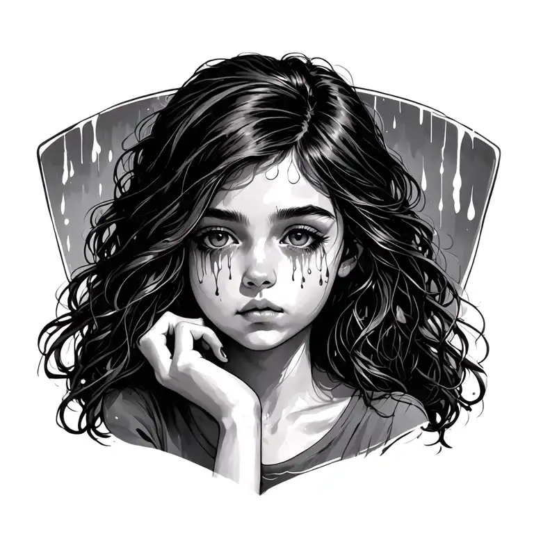 Girl Thinking With Tears Falling