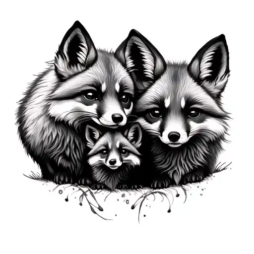 Mom And 2 Baby Foxes