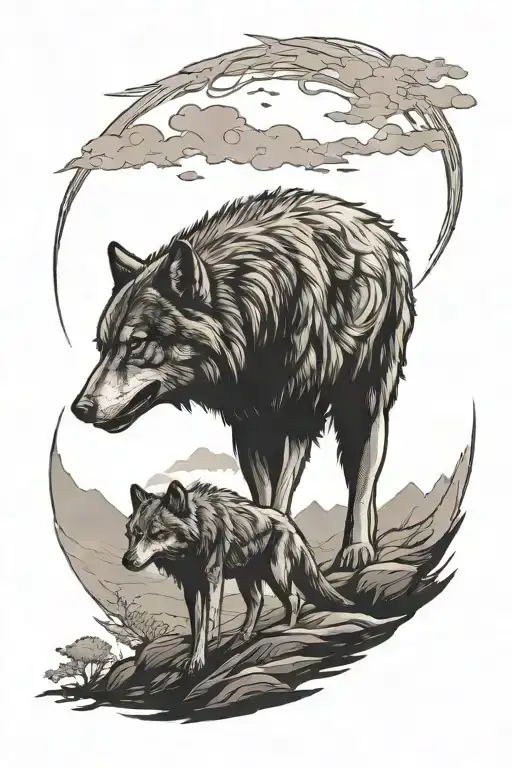 Wolf And Shadow Figure Meeting