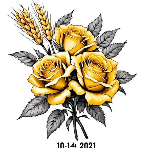 Yellow Roses With Wheat And The Date 10-14-2021